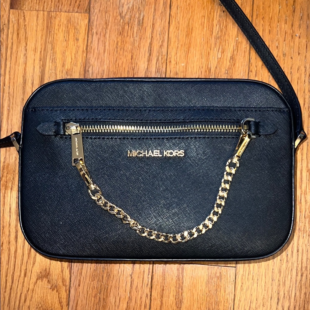 Michael Kors Black Crossbody Bag with Gold Chain Detail